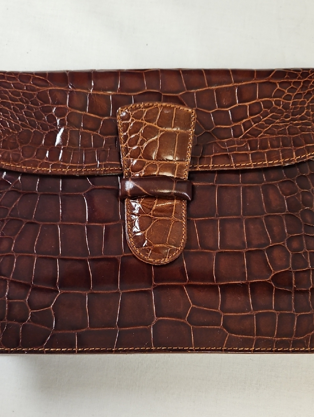 Furla Brown Croc-Embossed Leather Envelope Pouch - Made In Italy